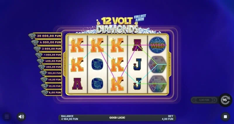 12 Volt Diamonds - ecranul principal de joc cu grilă 5x4